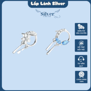 Bông tai bạc cao cấp Nữ sang trọng hình Tròn khảm hoa