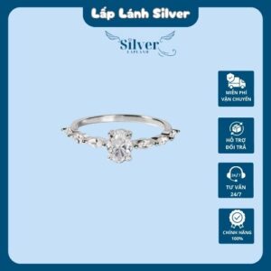 Nhẫn Bạc Nữ 925 Đính Đá Chủ Oval Gắn Đá Viền Lấp Lánh