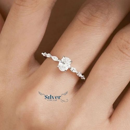 Nhẫn Bạc Nữ 925 Đính Đá Chủ Oval Gắn Đá Viền Lấp Lánh - Ảnh 2