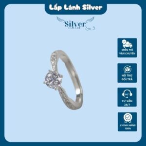 Nhẫn Bạc Nữ 925 Nút Thắt Đính Đá Chủ Lấp Lánh