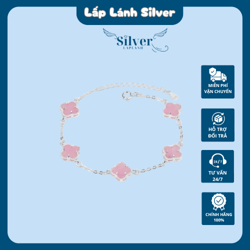 Lắc Tay Bạc charm hoa cỏ bốn cánh màu hồng sang trọng Lấp Lánh Silver - Ảnh 3